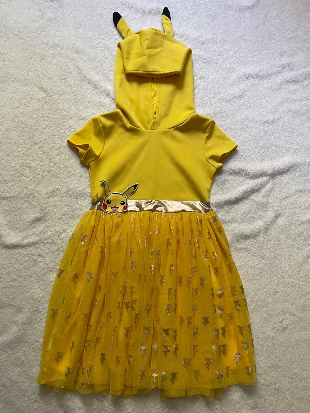 Yellow Pikachu-Inspired Kids Costume Dress with Hood